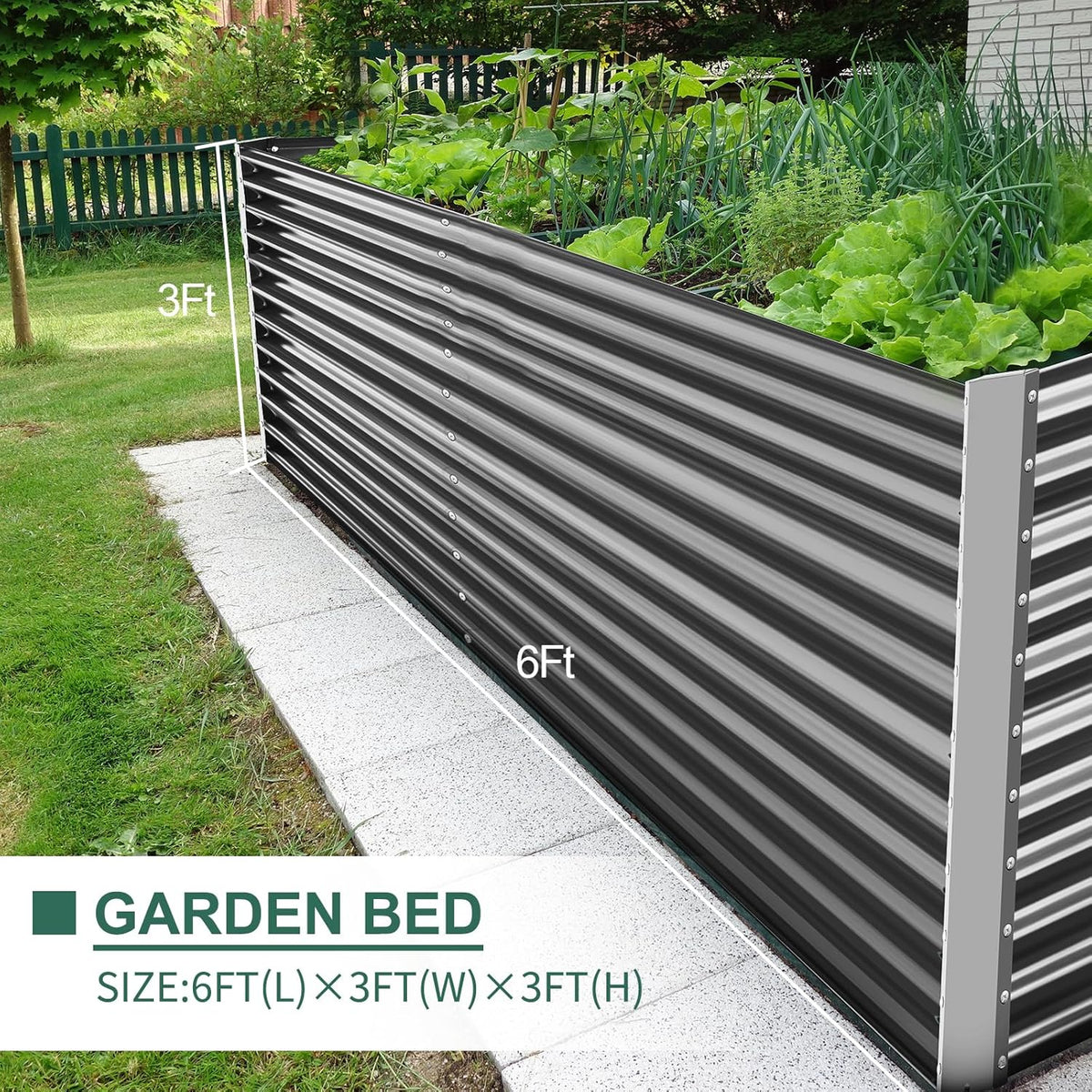 Land Guard 6x3x3ft Rectangular Galvanized Raised Garden Beds, Large-Capacity Metal Planter Box