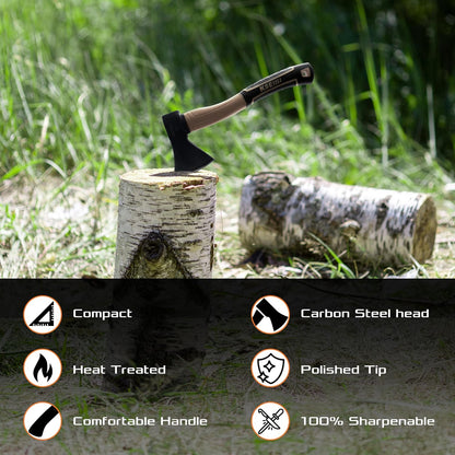 KSEIBI Outdoor Camping Hatchet with Sheath for Splitting and Kindling Wood, Forged Steel Blade with
