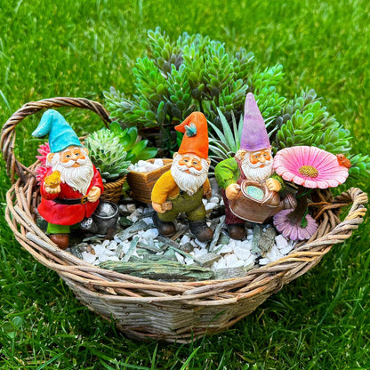 Mood Lab Miniature Gardening Gnomes Set of 4 pcs - 3,5" H Garden Gnome Figurines & Accessories Kit