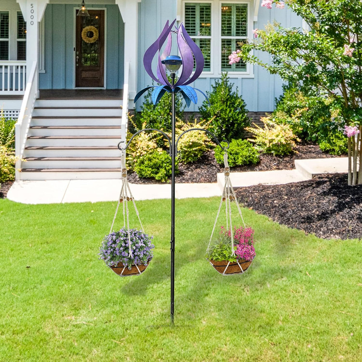 J-Fly Metal Wind Spinner Outdoor Terrace Windmill LED Solar Landscape Light Outdoor Garden