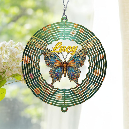 Personalized Butterfly Wind Spinner 3D Stainless Steel, Butterfly Garden Spinner Hanging Outdoor