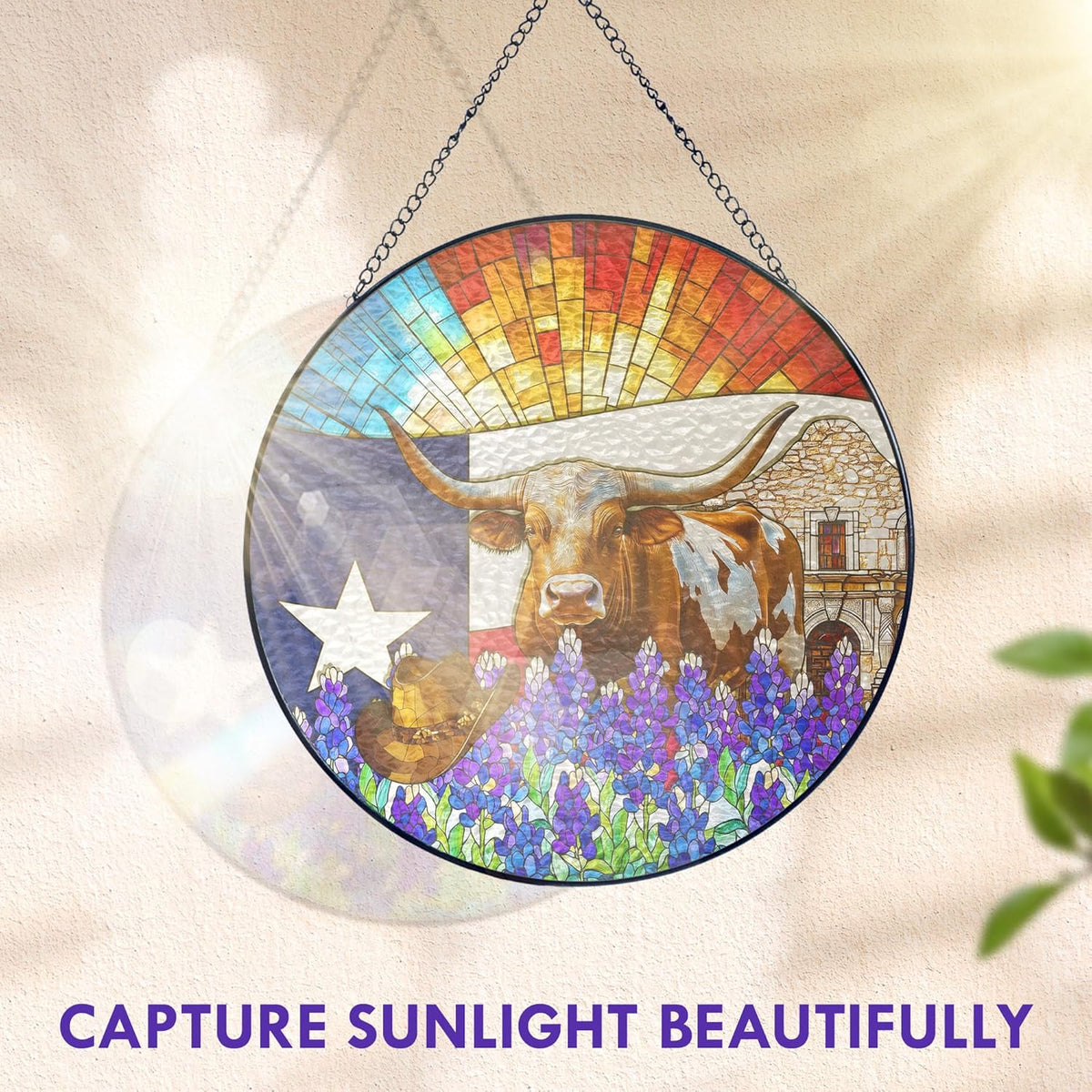 FLAGWIX Christmas Texas Gifts for Women Men - Stained Glass Window Hanging 10in - Sun Catchers