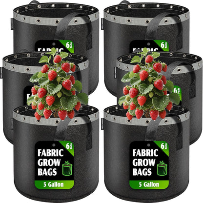 5 Gallon Grow Bags 6 Pack,Fabric Pots 5 Gallon for Healthy Plant Growth - Durable and Reusable