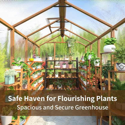 Wooden Greenhouse 6x10 FT, Walk-in Greenhouse for Outdoors with 6MM Thick Polycarbonate Panel and