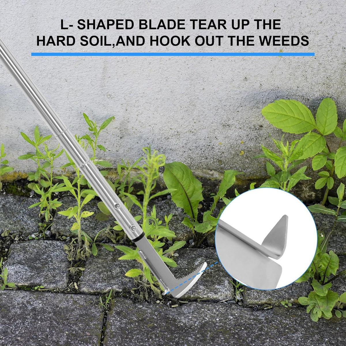 Crack Weeder, Stainless Steel Manual Crevice Weeding Tool, Long Handle Weed Grabber Remover