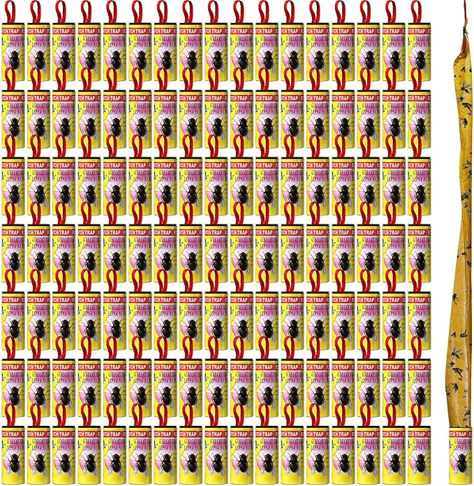 Qualirey 160 Pack Fly Strips Sticky Fly Trap Indoor Outdoor Hanging Fly Ribbon Tape Paper Flying