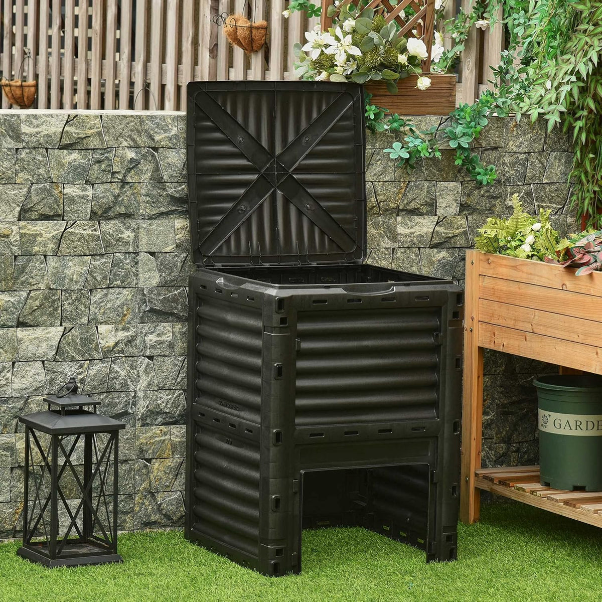 Compost Bin Outdoor 80 Gallon Garden Composter, with 48 Vents and Sliding Doors, Lightweight