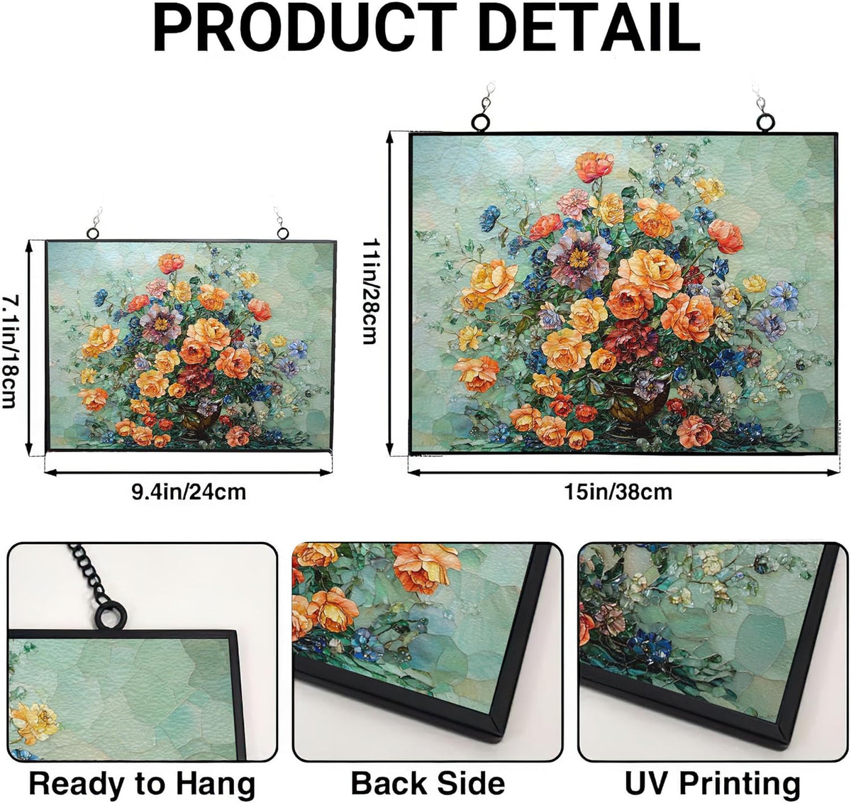 Customized Rectangle Flower Vase Stained Glass Window Hanging Sun Catcher Halloween Haning Ornament
