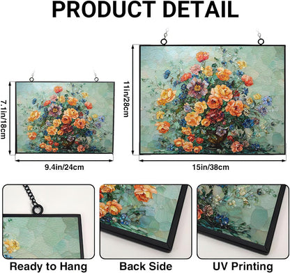Customized Rectangle Flower Vase Stained Glass Window Hanging Sun Catcher Halloween Haning Ornament