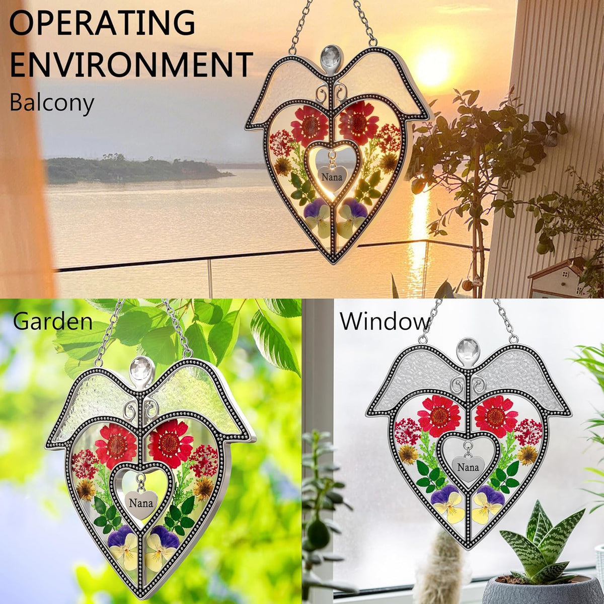 KY&BOSAM Angel Heart Suncatcher Nana Gifts Stained Glass Window Hangings Wind Chiem Ornament with