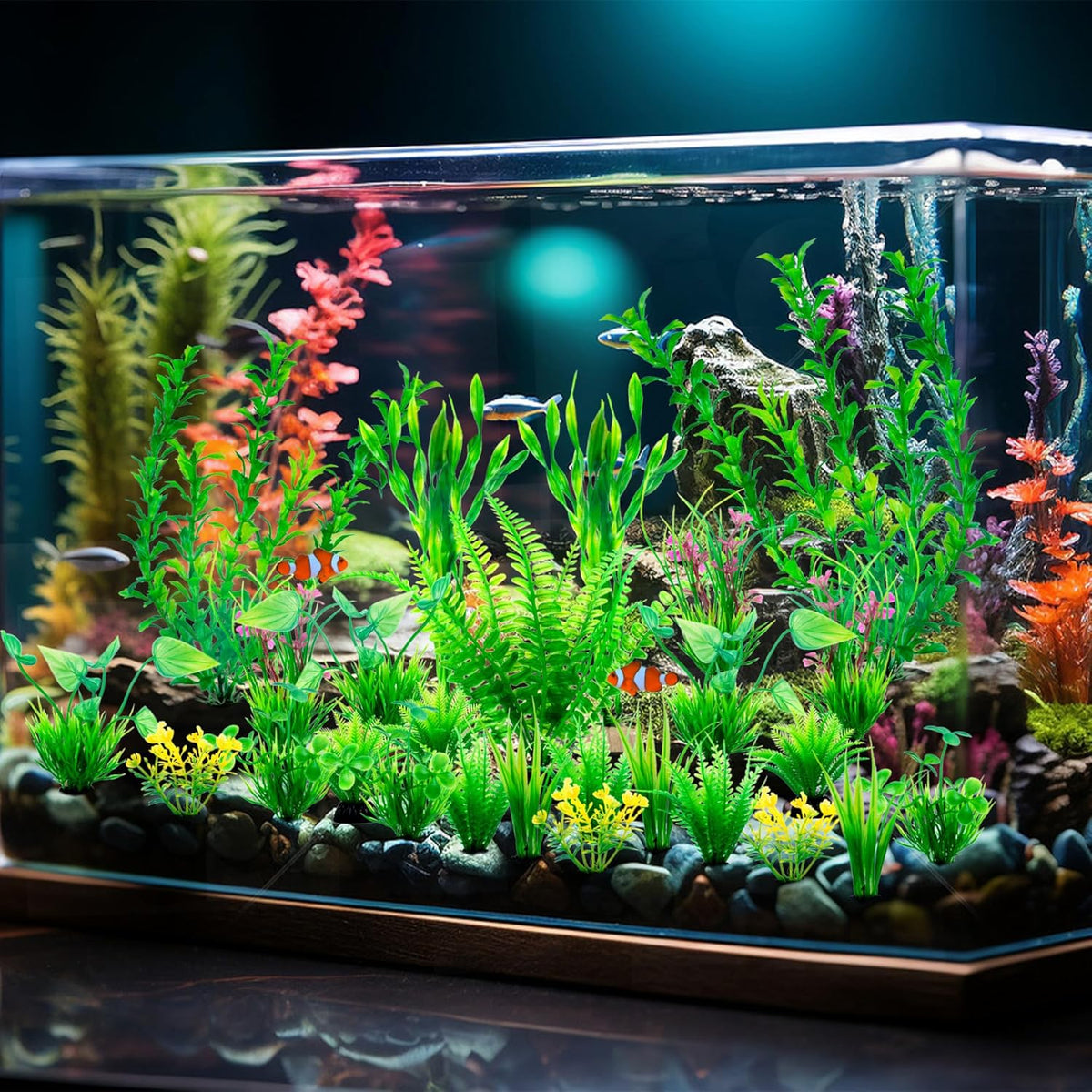 Ameliade Aquarium Artificial Green Plastic Plants Decorations 26 PCS Large Fish Tank Accessories