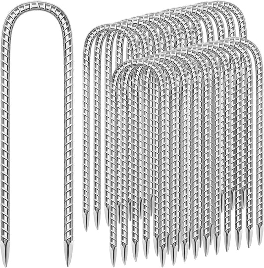 22 Pack Ground Garden Rebar Stakes Rebar 12 Inch Anti-Rust Galvanized Steel U Shape Hook Heavy Duty