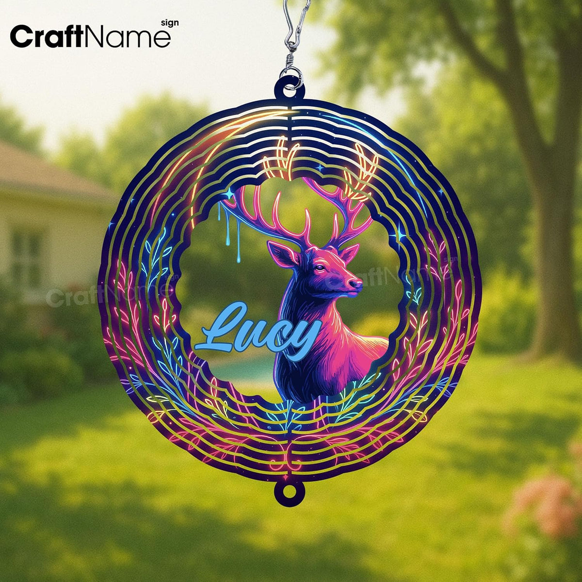 Personalized Deer Wind Spinner 3D Stainless Steel, Deer Garden Spinner Hanging Outdoor Decor, Wind