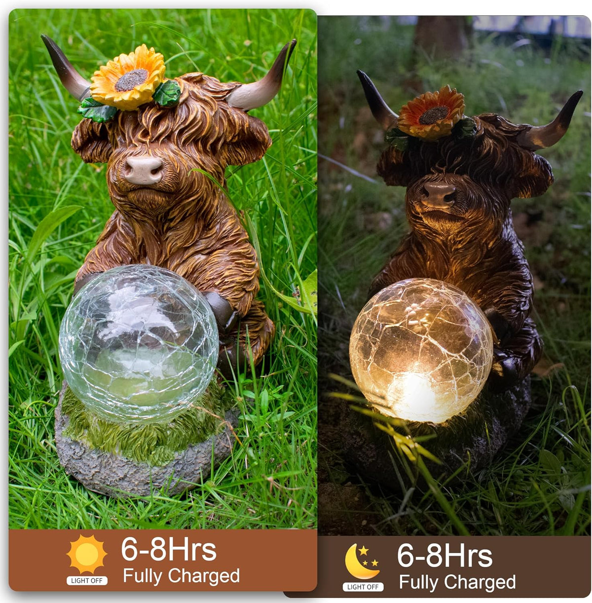 Highland Cow Outdoor Statue with Solar Transparent Ball for Garden Outside Yard Lawn Decor Highland