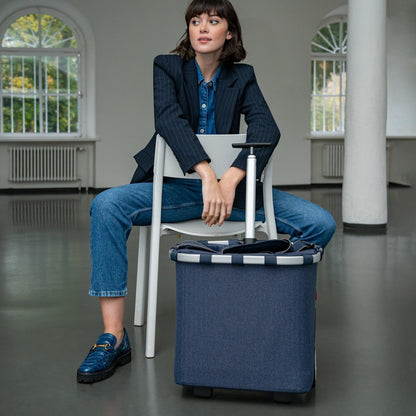 reisenthel carrycruiser Herringbone Dark Blue - Portable Shopping Trolley with Sturdy Aluminum