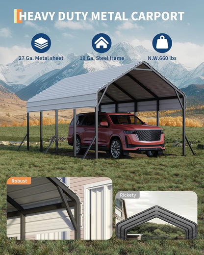GarveeLife 13 ft x21 ft x11 ft Oversized Metal Carport, Steel Heavy Duty Car Ports for All-Weather