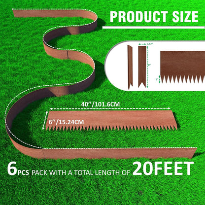 20ft. 6-Pack Cor-Ten Steel Landscape Edging - 40" L x 6" H Metal Edging for Landscaping with 6