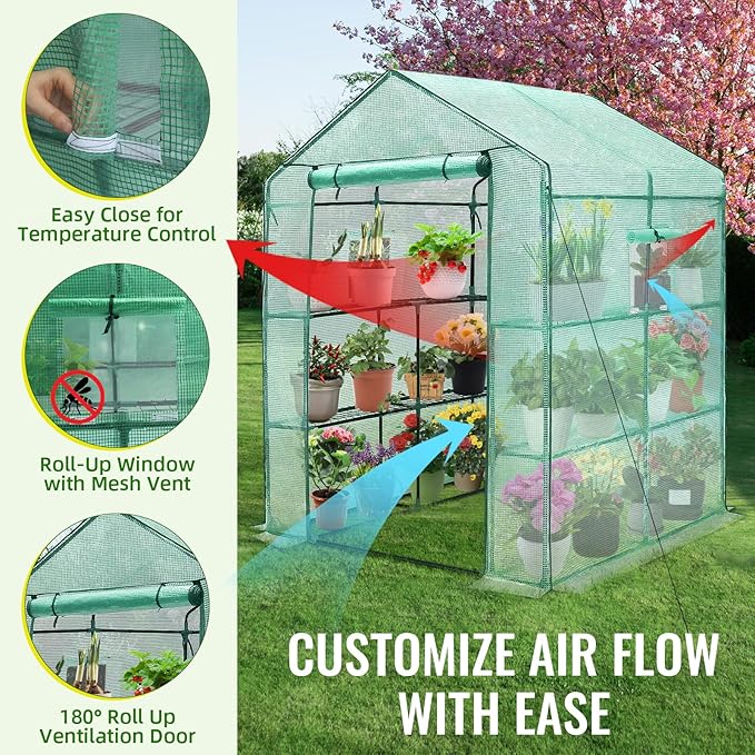 Greengro Greenhouse, 57 x 57 x 76'' Greenhouses for Outdoors, Durable Green House Kit with Window
