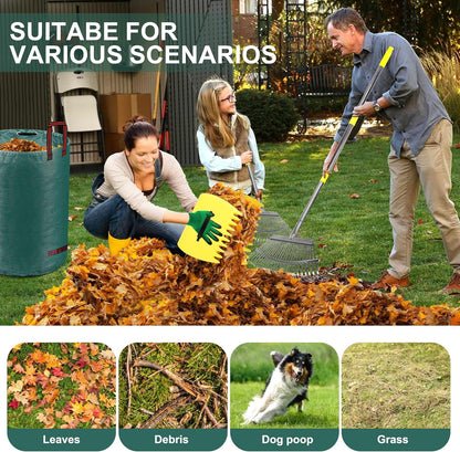 Adjustable Garden Leaf Rake Set, 18" Wide, 25 Tines, 37-79" Handle Metal Leaf Rake with 2 Pack 32