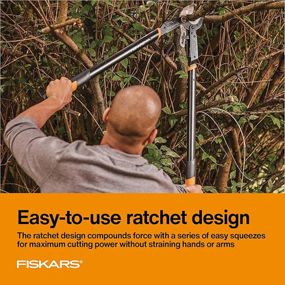 Fiskars Ratchet Drive Anvil Lopper 32 Inch Heavy Duty Tree Trimmer, 2 inch Cut Capacity, Riveted