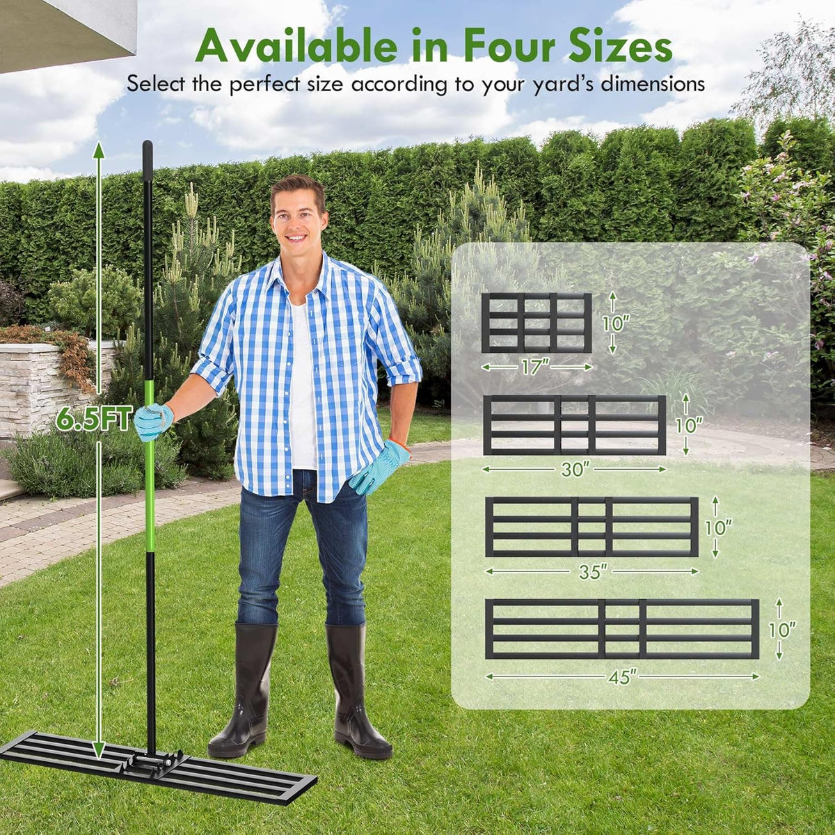 Seeutek Lawn Leveling Rake, 45” x 10” Lawn Leveler with 6.5FT Stainless Steel Handle Rakes for
