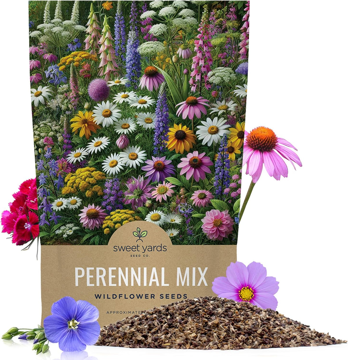 Perennial Wildflower Seeds Mixture - Bulk 1/4 Pound Bag - Over 60,000 Pure Live Seed - Open