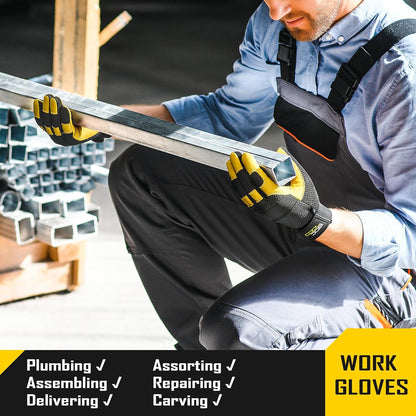 COOLJOB Breathable Mesh Cowhide Leather Work Gloves with Grip, Thorn Resistant Gloves for Gardening