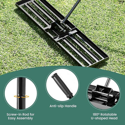 Goplus Lawn Leveling Rake, 42" x 10" Heavy Duty Level Lawn Tool w/ Ergonomic Handle for Soil