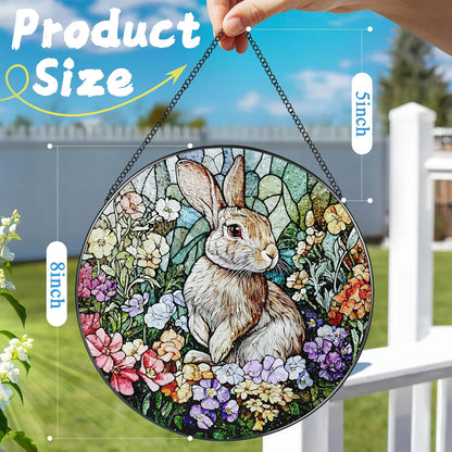 Stained Glass Window Hanging, 8 Inch Rabbit Sun Catcher, Bunny Stained Glass Suncatcher, Window