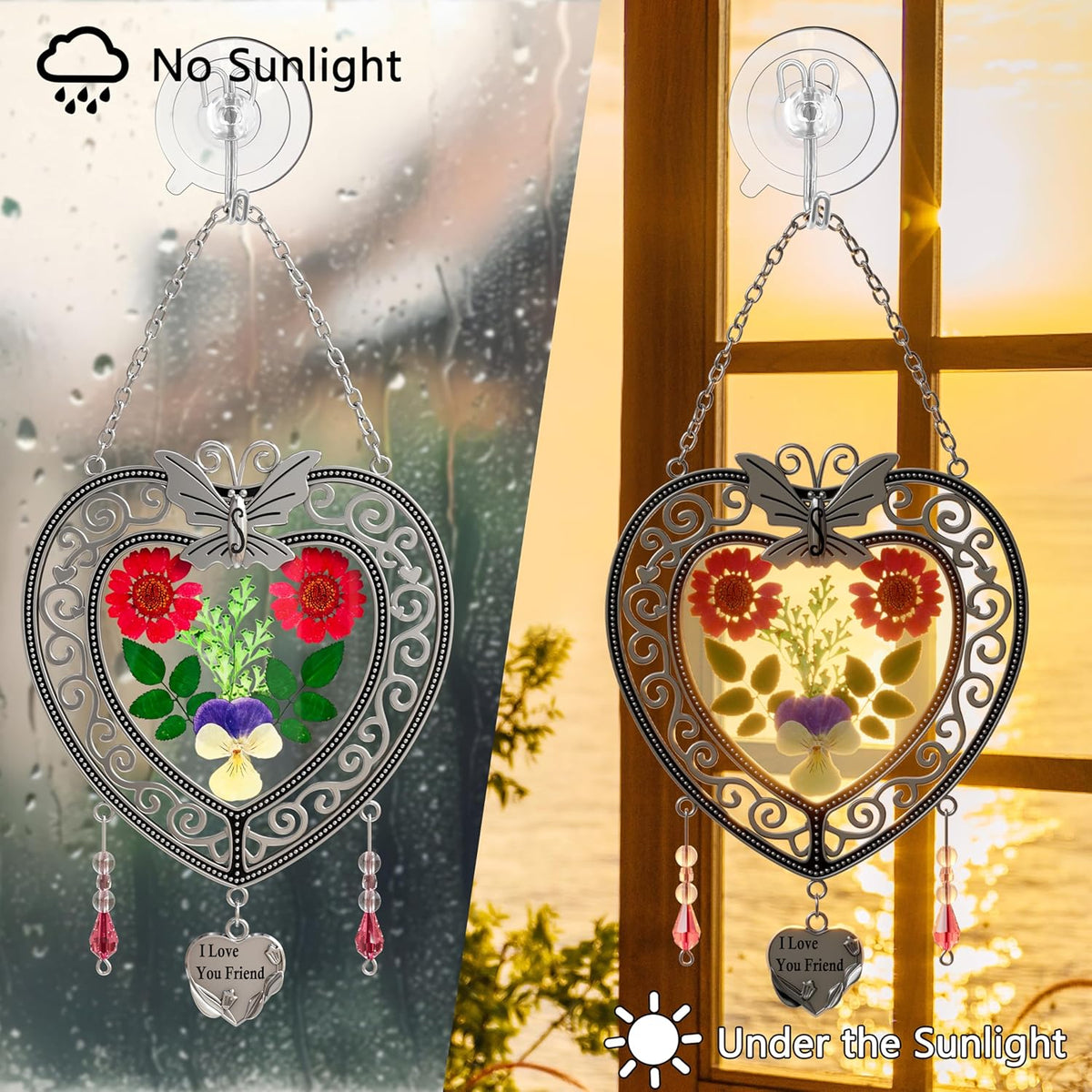 KY&BOSAM Heart Suncatcher-Stained Glass Panles I Love You Mom Sun catchers Hangings for Windows