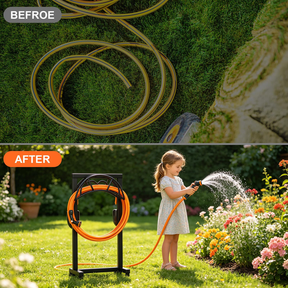 VyGrow Garden Hose Holder, Freestanding Heavy Duty Water Hose Holder for Outside, Upgraded Metal