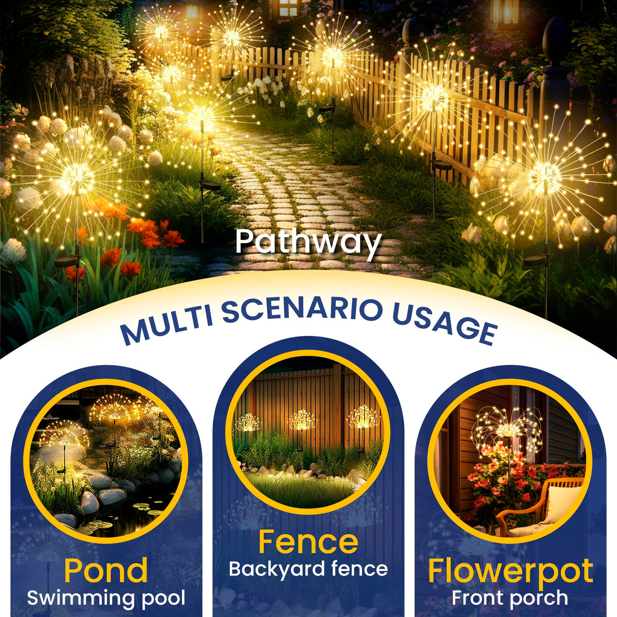 GIGALUMI 2 Pack Solar Firework Lights Outdoor, Garden Decor, Warm White