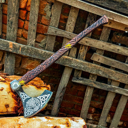 MDM-012 Custom Hand Forged Viking Axe Real Tomahawk Viking Hatchet Beared Camping Axe, 5160 HIGH