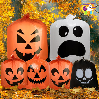 JOYIN 6 Pcs Halloween Leaf Bags, Pumpkin Leaf Lawn Bags for Yard Fall Outdoor Decorations, Plastic