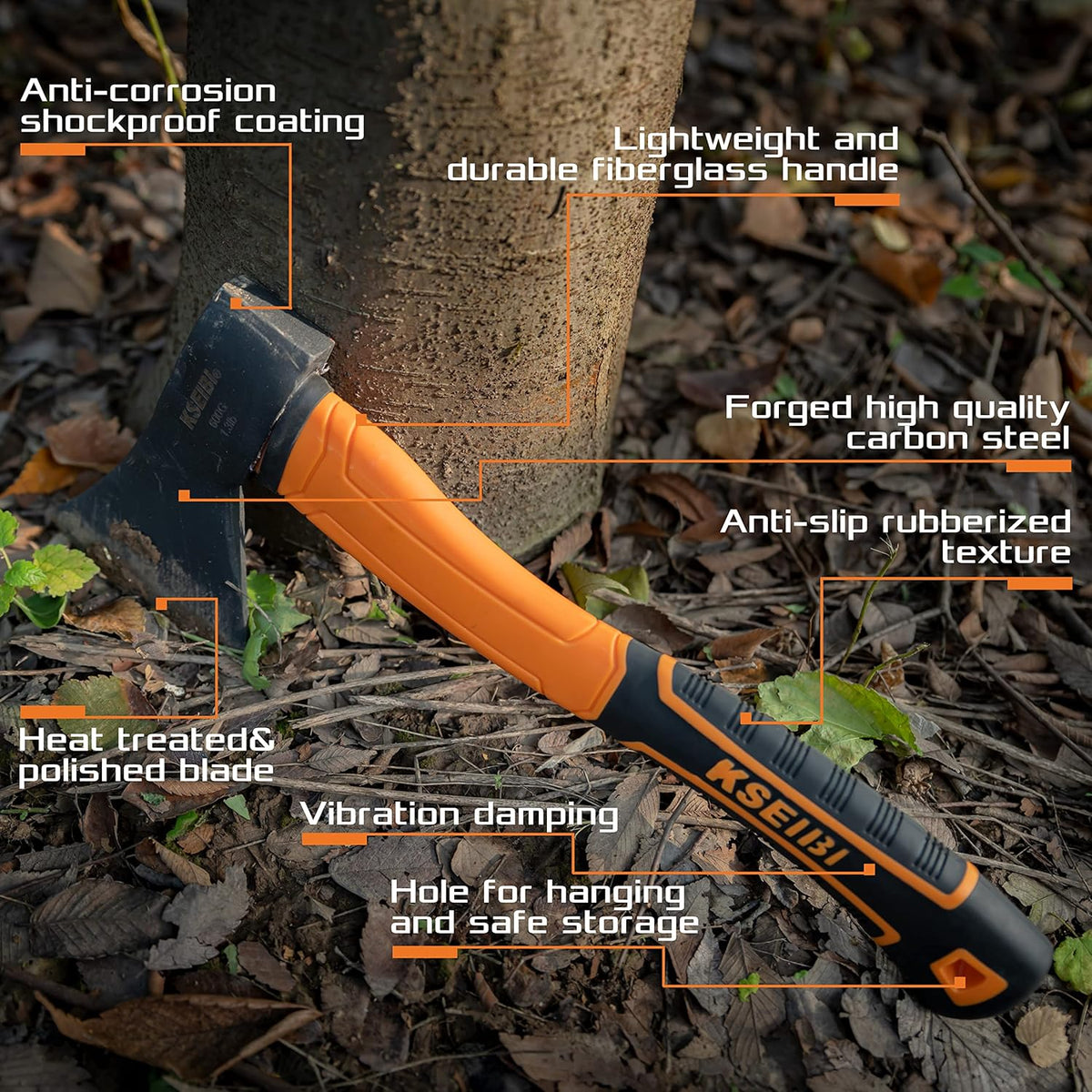KSEIBI Wood Axe, Small Outdoor Camp Hatchet for Splitting and Kindling Wood, Forged Steel Blade