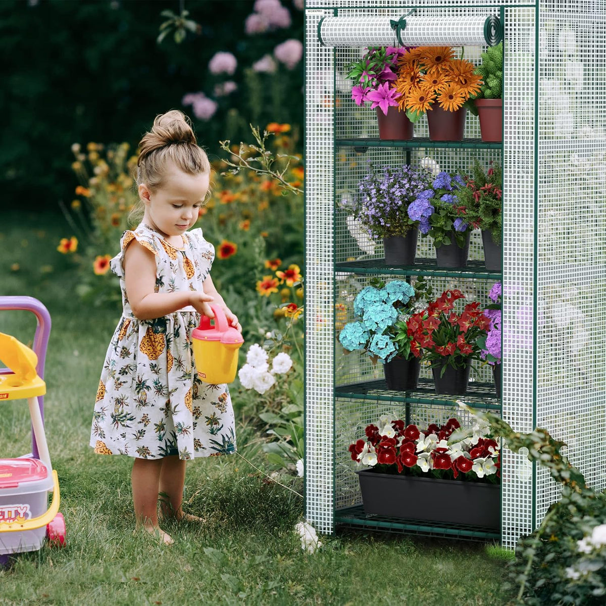 WORKPRO Mini Greenhouse, 4-Tier Portable Small Greenhouses for Outdoor Indoor with Shelves and