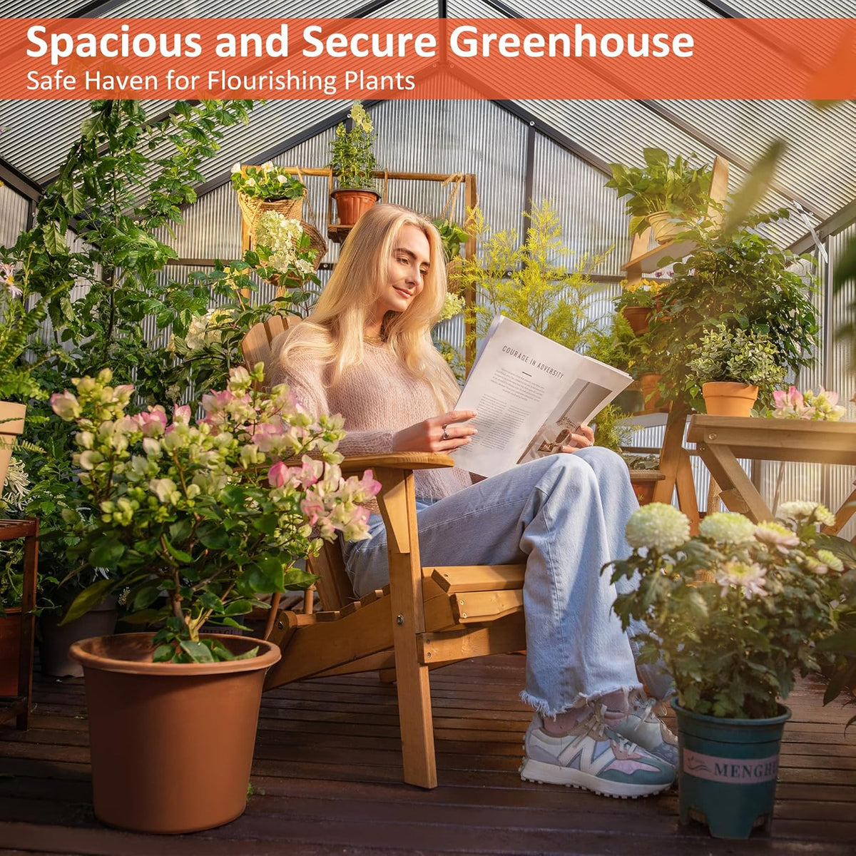 8×12 FT Greenhouse for Outdoors, Quick Setup Polycarbonate Greenhouse with Roof Vent, Walk in Green