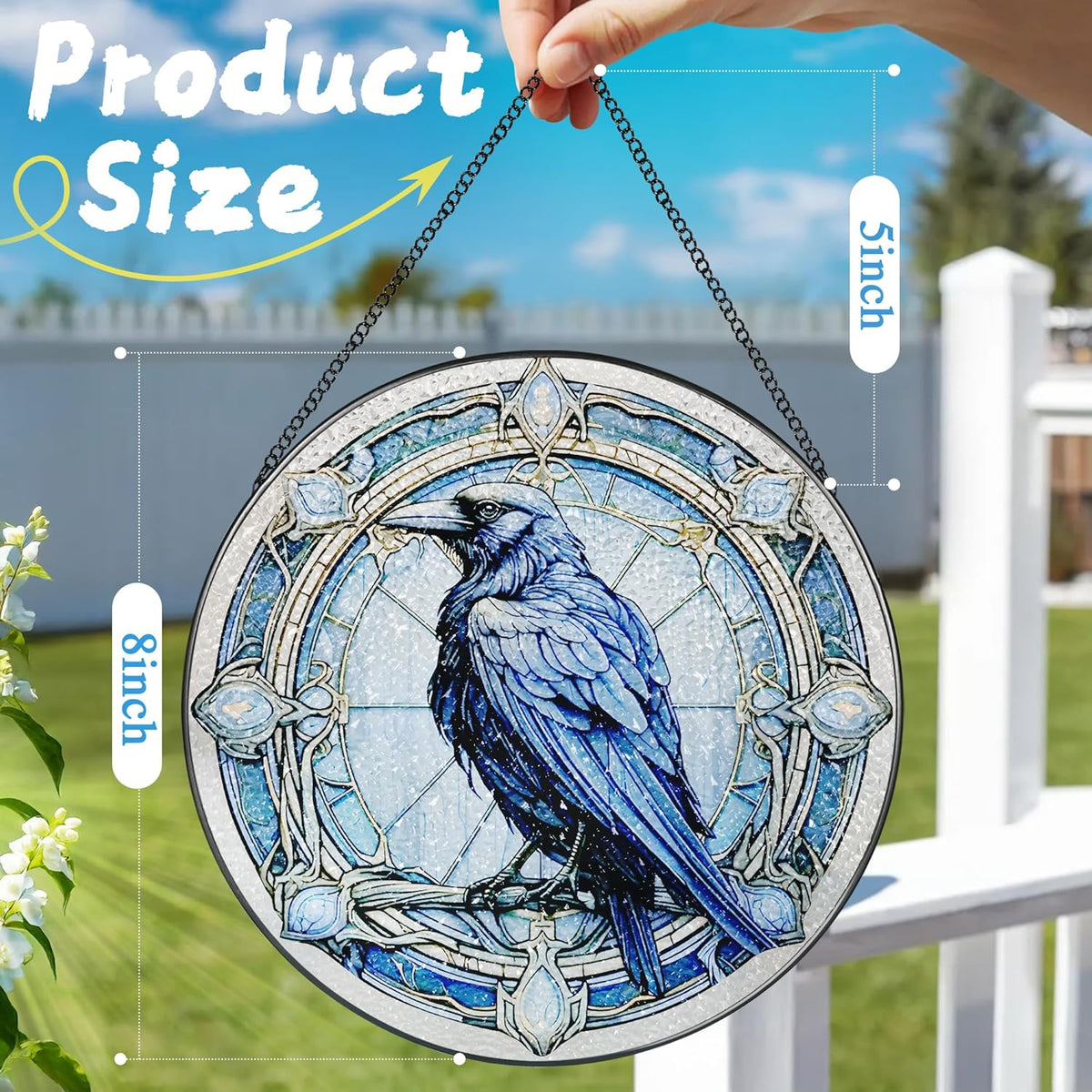8 Inch Stained Glass Suncatcher Ornament, DOUHASU Crow Sun Catchers Indoor Window, Stained Glass