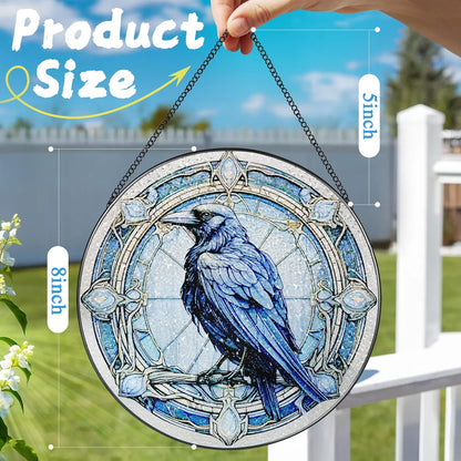 8 Inch Stained Glass Suncatcher Ornament, DOUHASU Crow Sun Catchers Indoor Window, Stained Glass