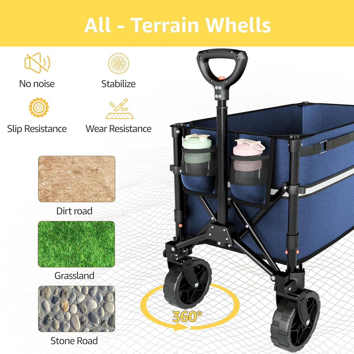 Collapsible Wagon Cart with Wheels Foldable - Folding Utility Heavy Duty Wagons Carts for Grocery