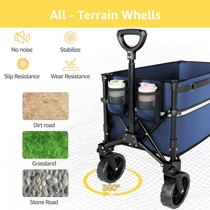 Collapsible Wagon Cart with Wheels Foldable - Folding Utility Heavy Duty Wagons Carts for Grocery