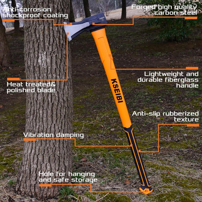 KSEIBI 36-Inch Splitting Axe - Forged Carbon Steel, Wood Splitter & Kindling Axe for Chopping