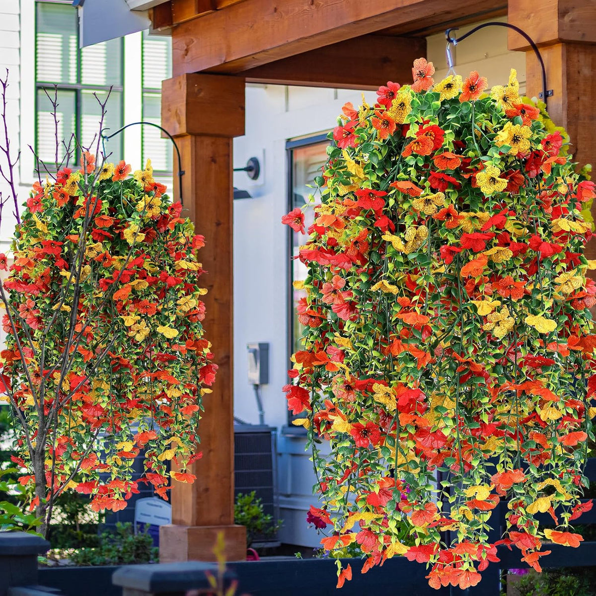 6 Pcs Artificial Fall Hanging Flowers Outdoor Silk Mum Plants Autumn Decor Faux Violet with