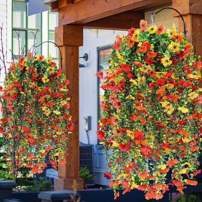 6 Pcs Artificial Fall Hanging Flowers Outdoor Silk Mum Plants Autumn Decor Faux Violet with
