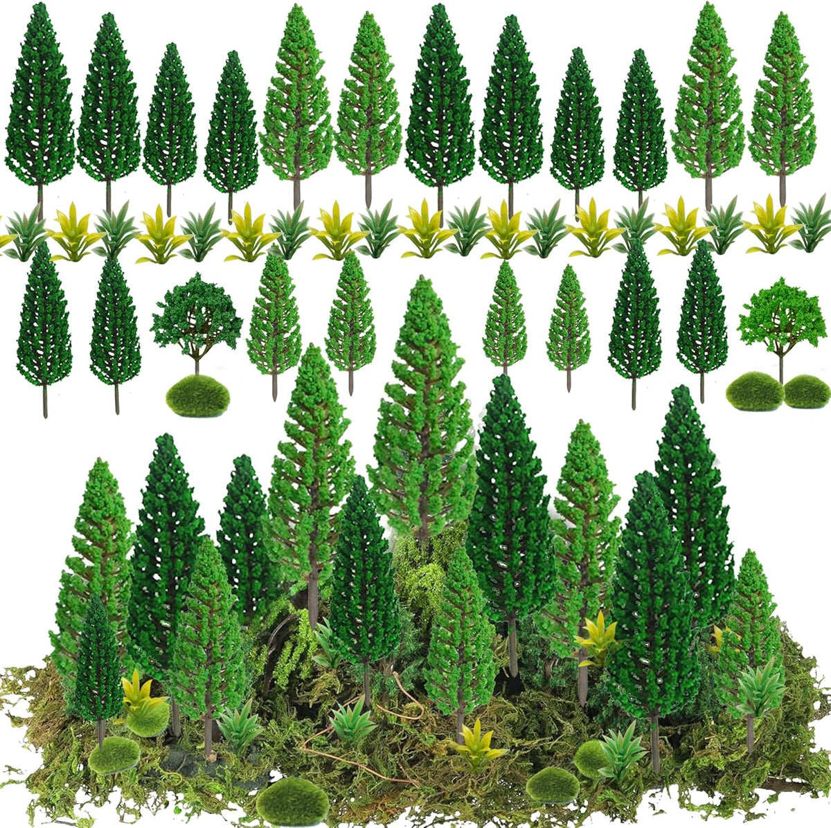30 Pieces Model Trees Mixed 1.7-6 inch Fake Miniature Trees and Artificial Moss Rocks Diorama