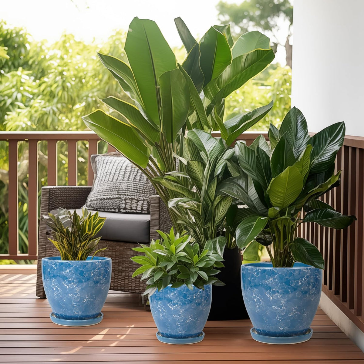 8 Inch Plant Pot - Ceraimc Planter for Indoor Outdoor Plants, Round Flower Pot with Drainage and