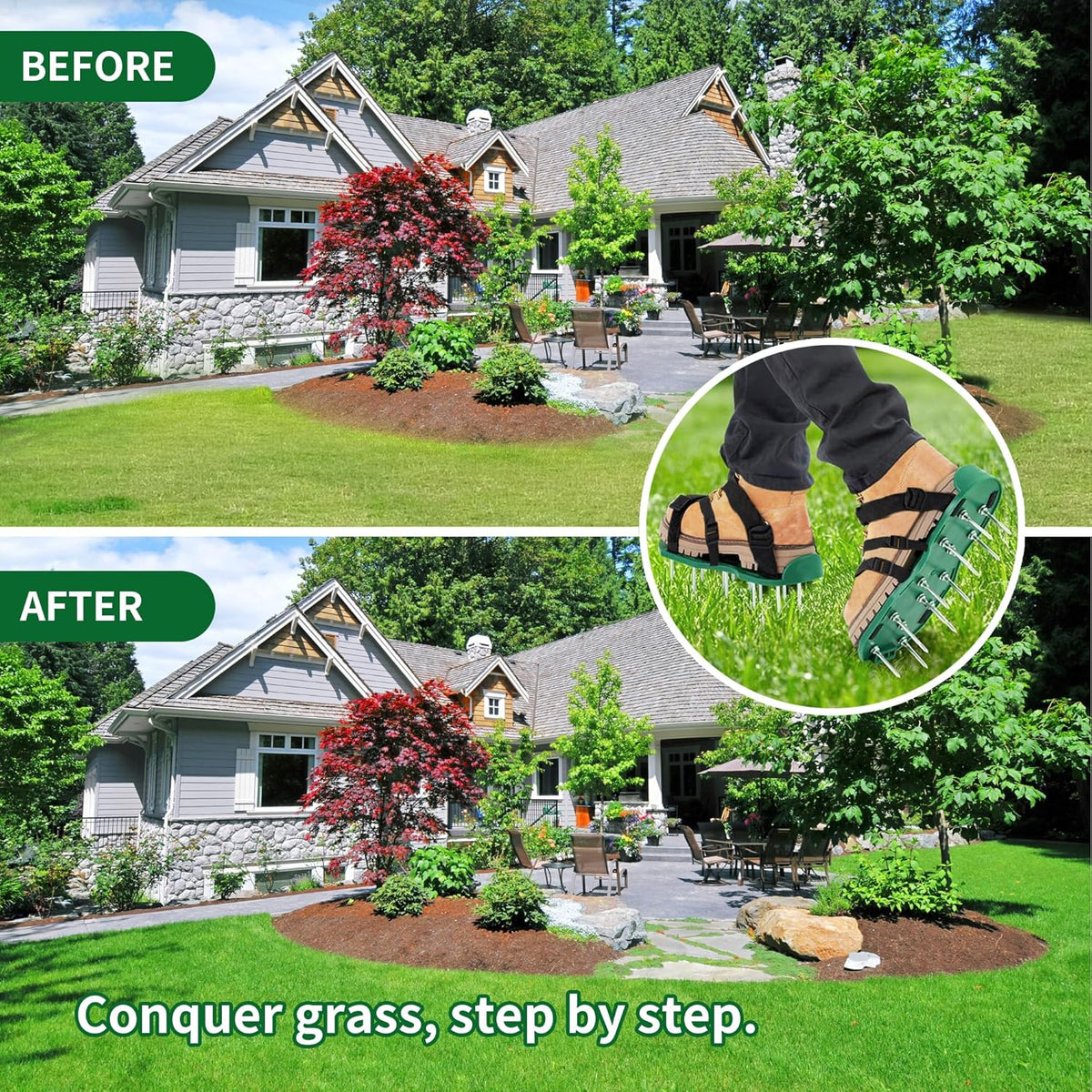 The Lawn Aerator Shoes for Grass, Epoxy Spiked Shoes with 1.65'' Sharp Short Spikes, Garden Grass