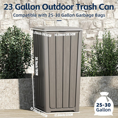Outdoor Trash Can 23 Gallon Garbage Can with Lid Waterproof Resin Garbage Patio Waste Bin for