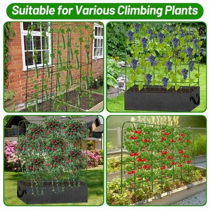 U-Shape Cucumber Trellis with Fabric Raised Garden Bed 65x50 Inch Metal Garden Arch Trellis with
