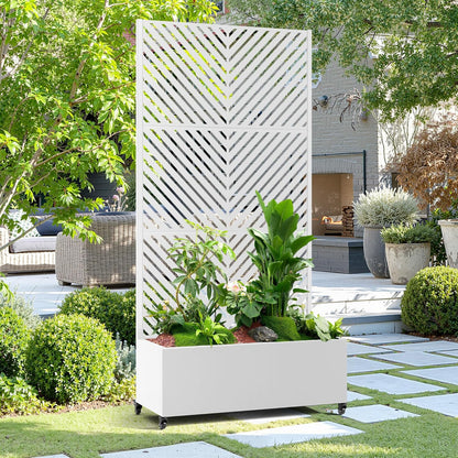 15.7"×70.9"×35.4" Metal Raised Garden Bed with Trellis and Wheels - Tall Trellis Planter Box for